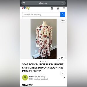 Tory Burch Cream and Multicolor Floral Long Sleeve Dress